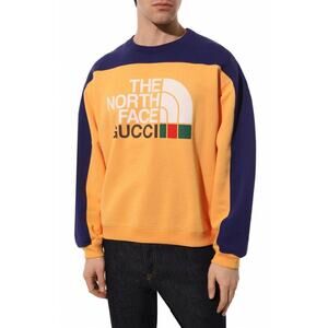 Gucci x The North Face Sweater Sweatshirt Logo Yellow Blue Sz L NWT $1300